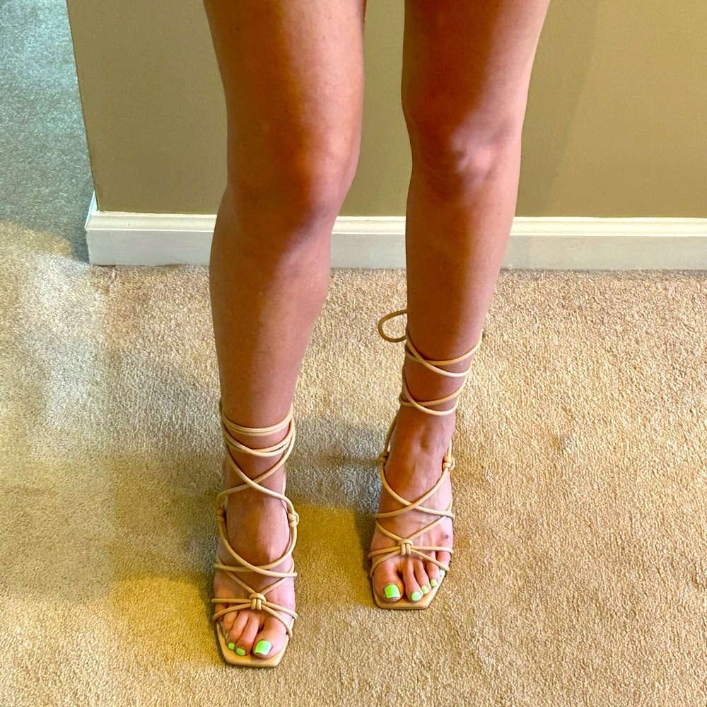A New Day Tan Leather Tie Up Heels